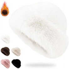 Chapéu de inverno feminino estilo bucket com aba larga e fofa em pele sintética, 1 peça
