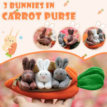 Set di 3 peluche a forma di coniglietto pasquale in sacchetto a forma di carota.