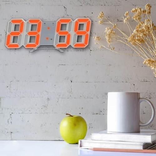LED wall clock with digital display and night mode orange 1