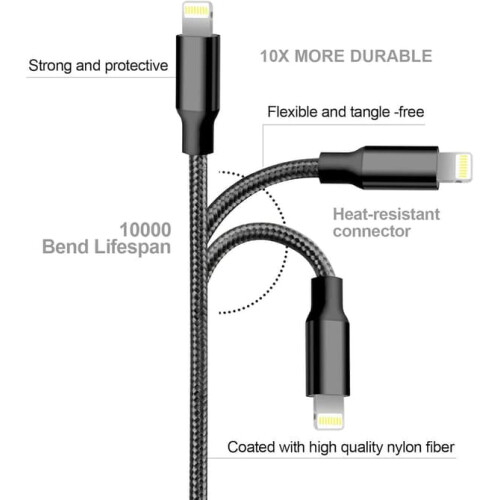 Câble de charge USB-C ultra-résistant noir 1 mètre 1