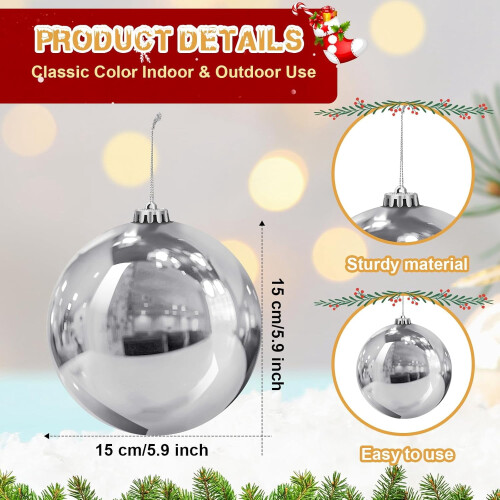Changmaius plastic Christmas balls silver 4 pcs 5.9 inch 1