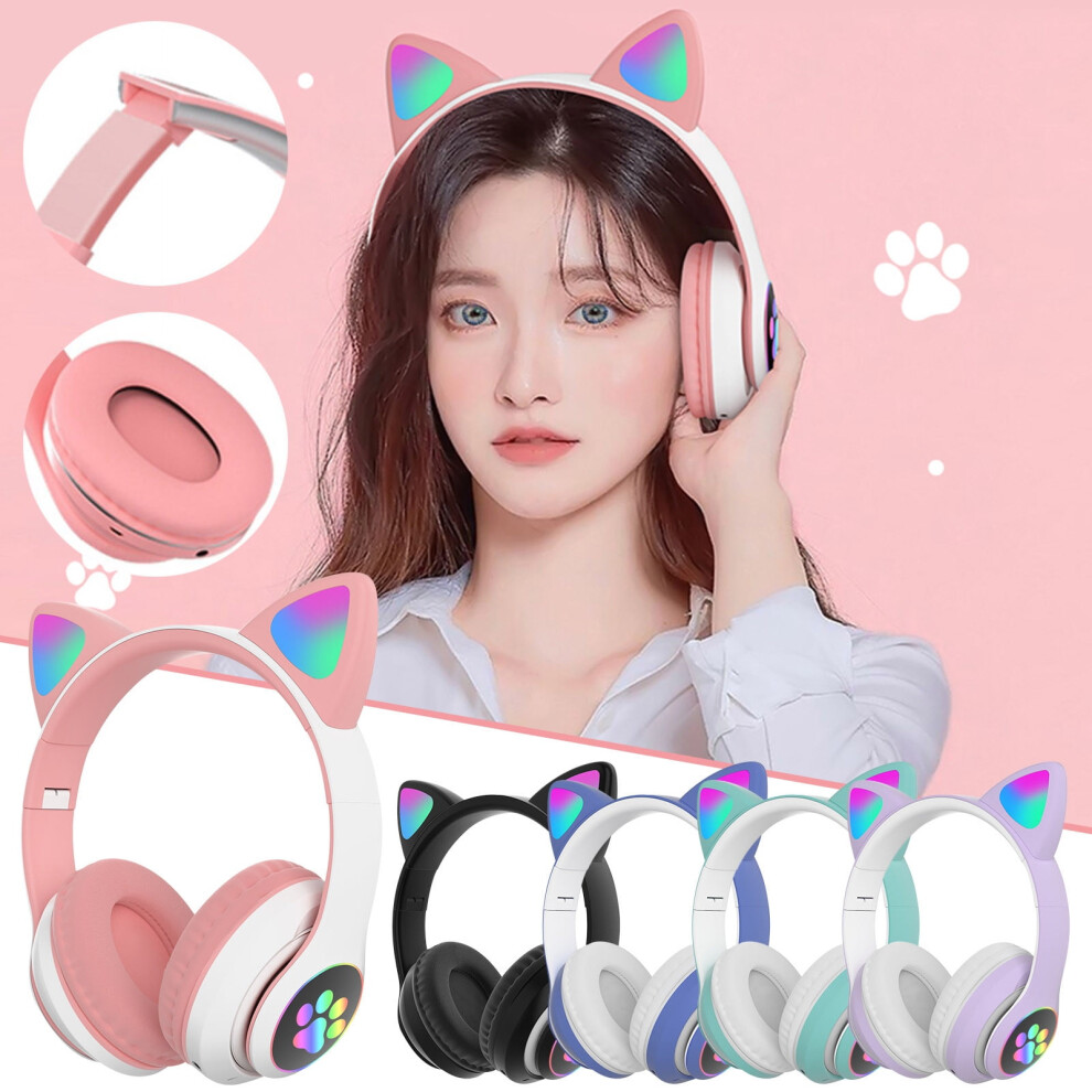 Bluetooth Cat Ear Headphones Hifi Stereo 10H Battery Light 9066521276783