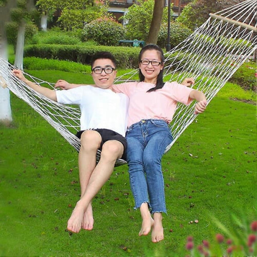 Wooden Stick Hammock Cotton Linen Mesh Single 1