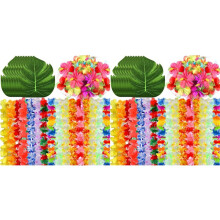 140 Pièces de Fournitures de Fête Hawaïenne Luau, Colliers de Fleurs Tropicaux, Feuilles de Palmier et Fleurs D'Hibiscus pour Anniversaire, Baby