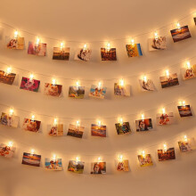 Guirlande lumineuse à pinces photo, blanc chaud, 20 LED, 3 m (piles à piles)