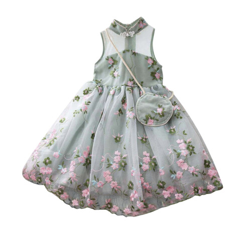 Mädchen-Partykleid, ärmellos, mit Blumenmuster, Spitze und Tüll,