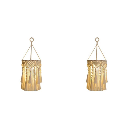 2X Boho Lamp Shade,Boho Hanging Lamp Handmade Macrame Lamp Shade Plug in Pendant Light,Bohemian Hanging Lights