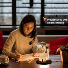 2X Cow Table Lamp Farmhouse Cow Night Light, Cow Bedside Lamp USB Small Nightstand Lamp