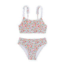 Traje de baño de dos piezas con estampado floral para niñas de 9 a 10 años.