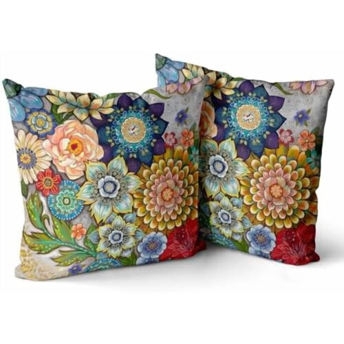 Conjunto de 2 capas de almofada decorativas florais boho em veludo, 66x66cm (26x26 polegadas).