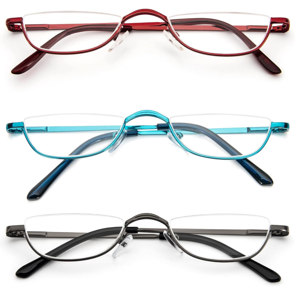 Half Moon Reading Glasses Metal Frame Spring Hinge