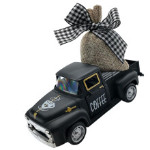 Mini metal coffee truck ornament with removable burlap bag