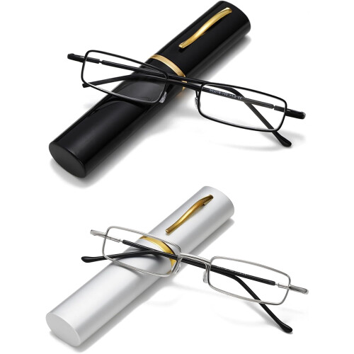 Schlanke Mini-Lesebrille aus Metall, Schwarz 2.0