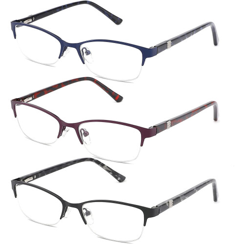Lesebrille für Damen, Blaulichtfilter, Metallhalbschale