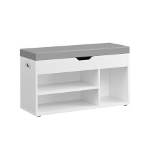 Shoe Bench - Wooden - Cloud White - Cushion Seat with 3 Storage Compartments