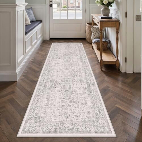 Gray Runner Rug 3x8 ft Machine Washable Non-Slip 2
