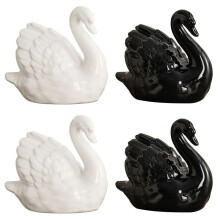 4 Pieces White Black-Swan Sculpture Decor, Elegant Ceramic Swan Couple Figurine Statue for Home Office Decor