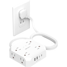 Regleta con 8 tomas de corriente y puertos USB, protección contra sobretensiones de 1400 J.