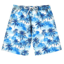 Kids Swim Trunks Hawaiian Palm Print Elastic Waist 7-14