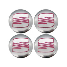 (56MM silver red) 4pcs 56mm 60mm Car Wheel Center Hub Cap Rim Cover Emblem Stickers Accessories for Seat Ibiza 6j 6l Fr Ateca Altea Xl Leon 2 Leon