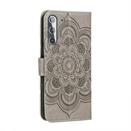 Samsung Galaxy S21 mandala leather case grey 2