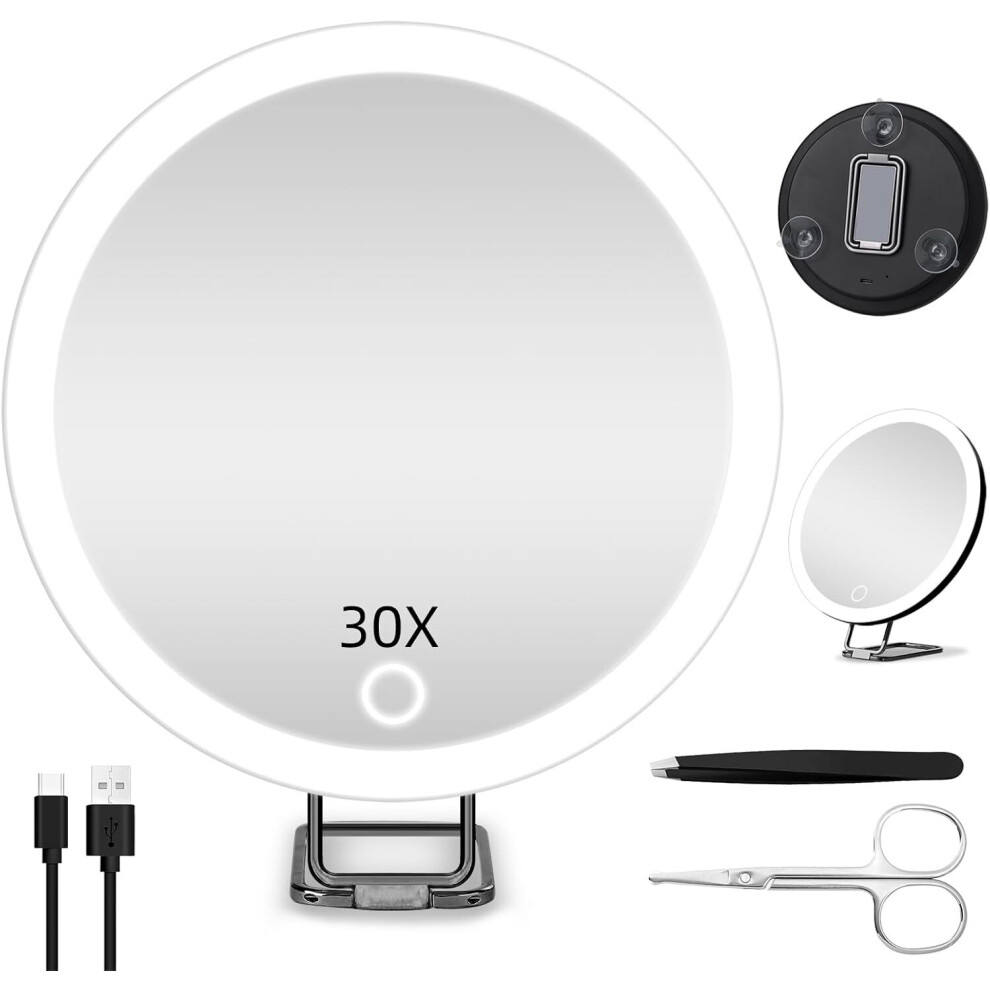 Travel magnifying mirror with lights 30X 6 inch