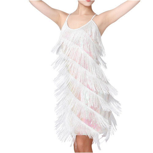 Women's Salsa Dance Dress with Sequins and Tassels