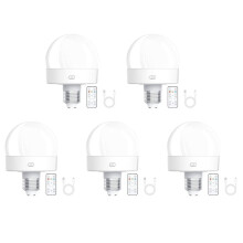 5X Rechargeable Battery Operated Light Bulbs, 300LM E26 Screw in Light Bulb for Lamps with Remote Control Dimmable&Timer