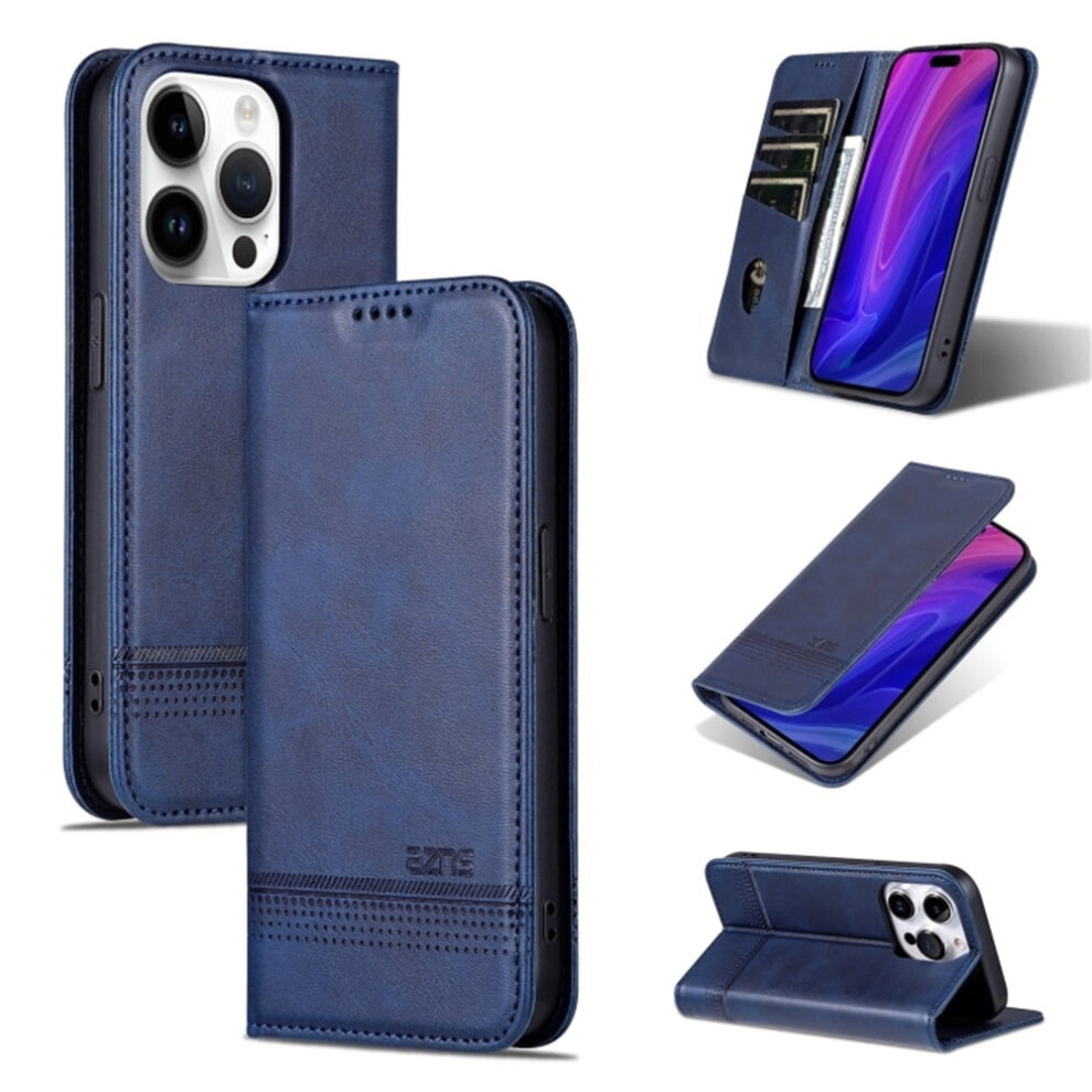 Pu Leather Wallet Case For Iphone 16 Pro Max Blue 9341593952620