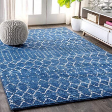 Boho Vintage Diamond Area Rug Blue White 4x6 ft