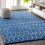 Boho Vintage Diamond Area Rug Blue White 4x6 ft 1