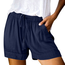 Women's Dark Blue Elastic Waist Beach Shorts M
