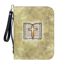 Minimalist PU Leather Bible Cover for Women & Men – Cross Print, Detachable Wristlet Strap, Compatible with Standard Bibles