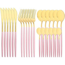 Mirror Cutlery Set 18/0 Stainless Steel Pink Gold 24-Pc