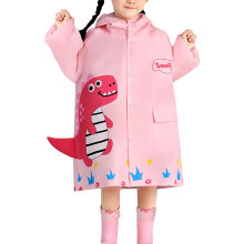 Kids' cartoon animal raincoat with hood and buttons, pink,