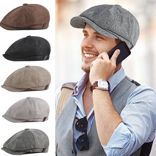 Men's Cotton Newsboy Cap Solid Color Vintage Style 1