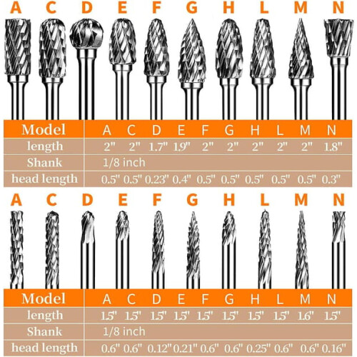 Carbide Burr Set Double Cut 20 pcs 1/8 inch Shank 1