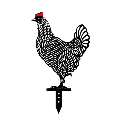 Metal chicken silhouette garden stake25cm
