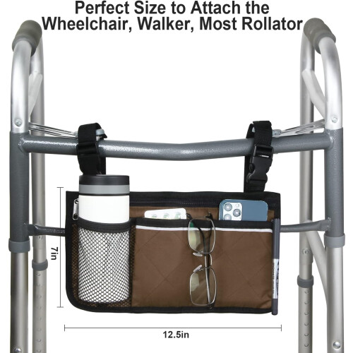 Wheelchair Side Bag with Cup Holder and Reflective Strip 2