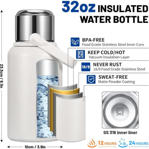 Stainless Steel Water Bottle 32 oz Double-Walled 1
