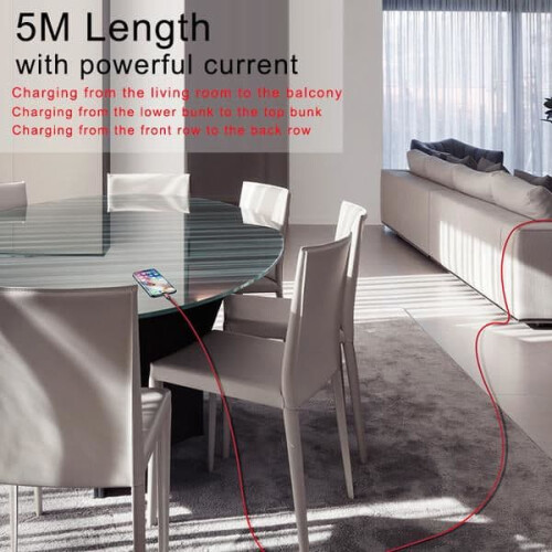 iPhone-compatible red charging cable 5m 2
