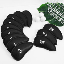 Zwarte golfclubhoezen van PU-materiaal, 12 stuks.