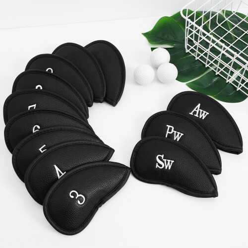 Black Golf Club Covers PU Material 12 Pcs