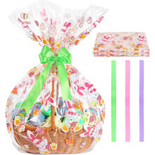 Easter basket bags flat bottom clear cellophane with bunny