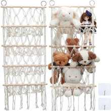 Hamac de rangement pour peluches style bohème macramé, 4 niveaux, marron
