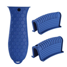 Funda de silicona para mango de sartén, funda antideslizante para cocina, 3 piezas, color azul.
