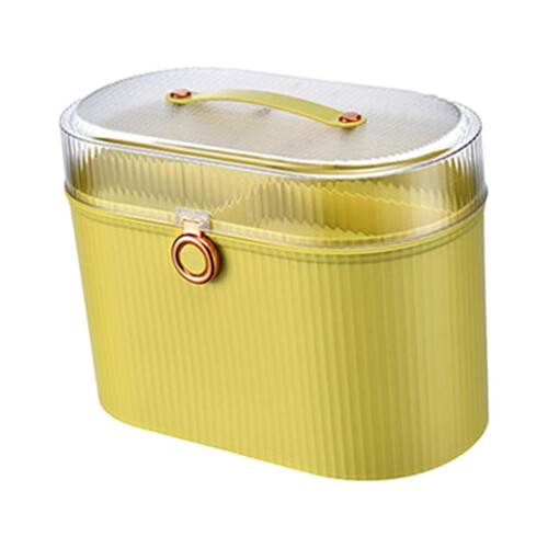 Boîte de rangement avec couvercle et poignée, deux compartiments, jaune