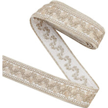 Ruban jacquard vintage blanc/or 40 mm 5 yards