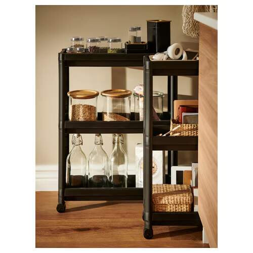 VESKEN Black Slim Storage Trolley 54x18x71cm