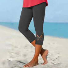 Women's Yoga Pants Solid Floral Laser-Cut Mid-Calf Elastic
